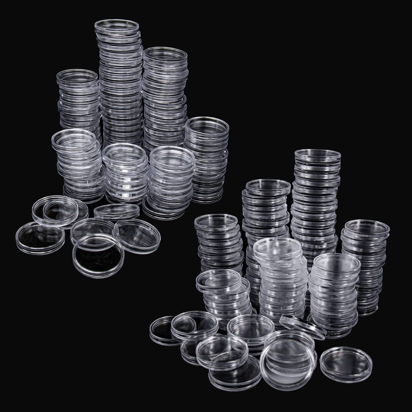 200 Pack Coin Capsule, 25mm and 30mm Coin Holder Capsules, Clear Plastic Coin Collection Box, Round