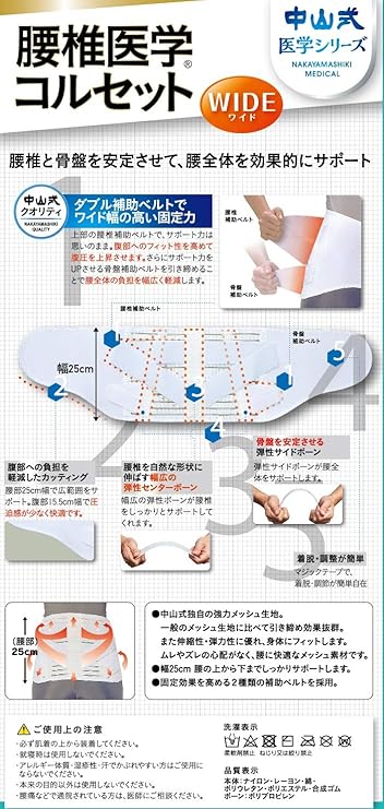 Amazon 中山式 腰椎医学 コルセット ワイド Mサイズ 腰回り 70 90cm 中山式 ドラッグストア