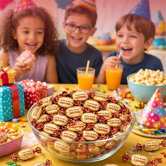 GROBITS - Nutty Brazil Toffee 500g – Soft Chewy Traditional British Sweet – Bulk Bag for Sharing, Parties, Gifts & Nostalgic Treats