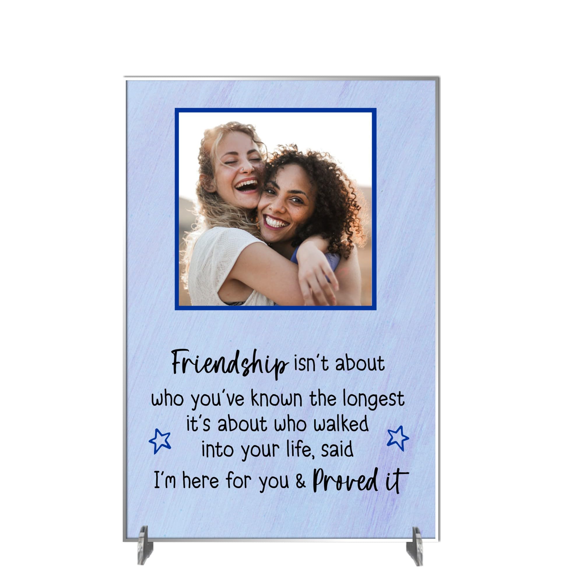 Personalised A5/A4 Friendship Plaque - Heartfelt Gift with Custom Photo - Freestanding MDF or Acrylic Plaque with Inspiring Quote (Acrylic A5 21cm x 15cm, Lilac)