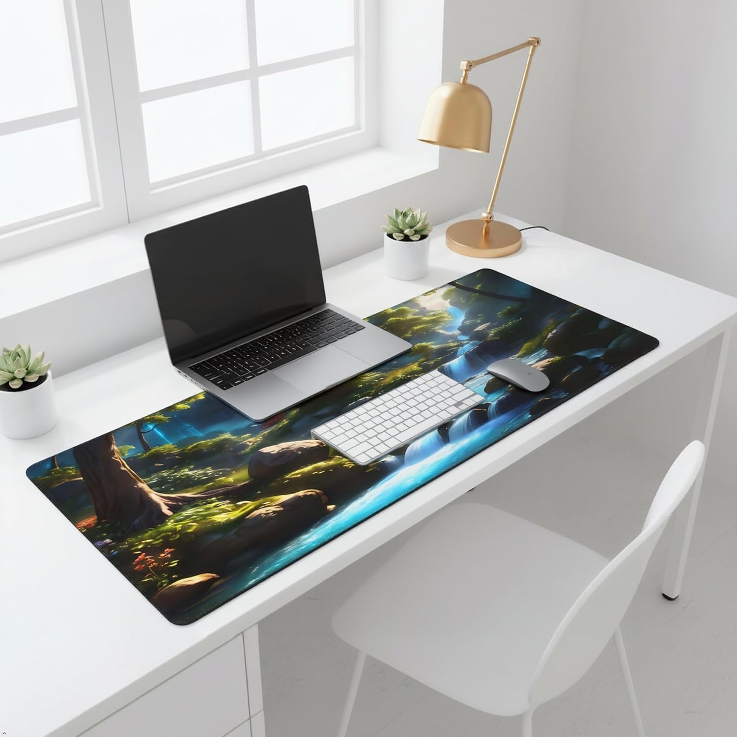 XXL Gaming Mouse Pad 35.4x15.7 inch, Waterfall Rock Landscape Theme Desk Mat,Large Nature Forest Stream Scene Mousepad (Waterfall Stream) image 3