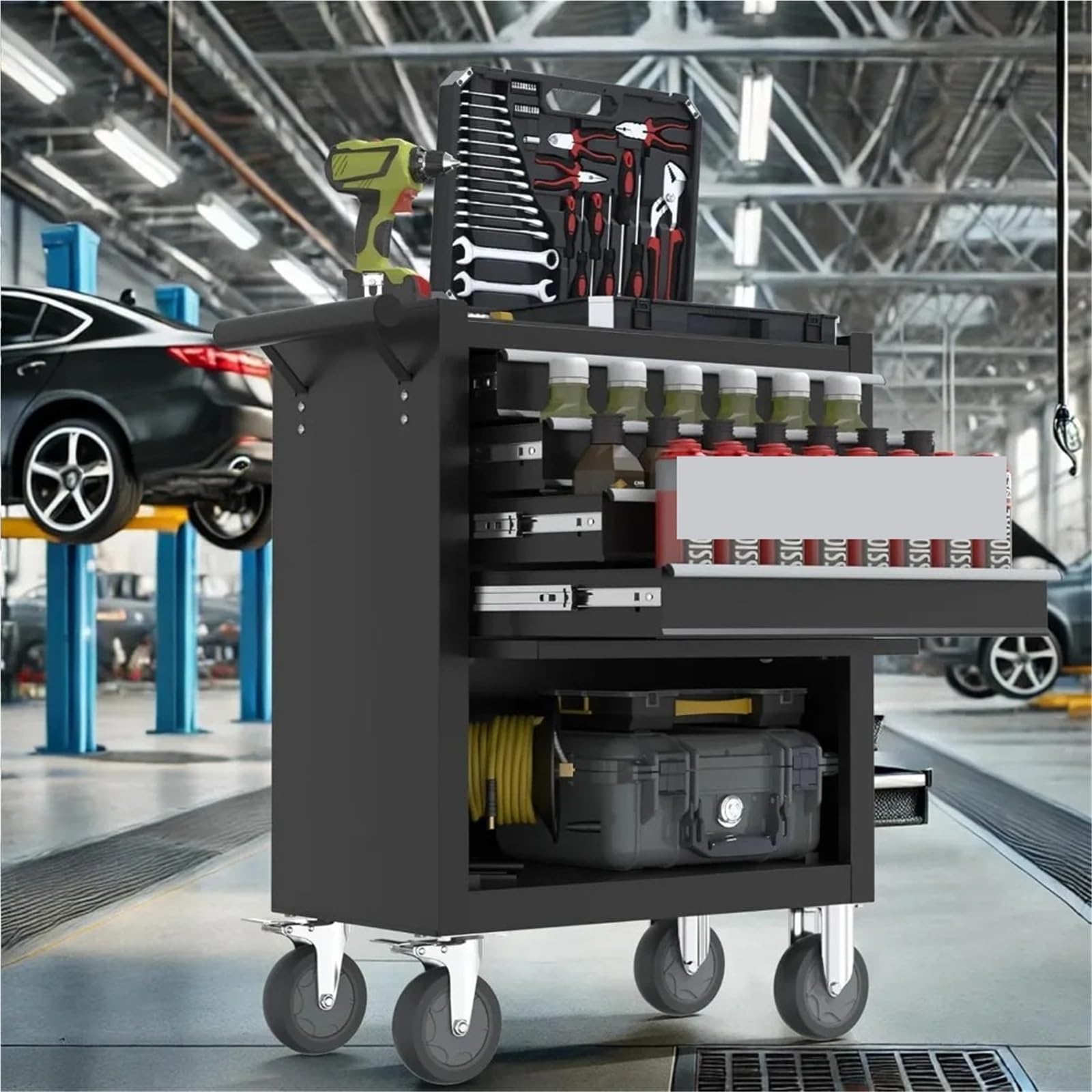 Skrzynki narzędziowe Skrzynia narzędziowa o dużej wytrzymałości z 4 szufladami,metalowa skrzynia narzędziowa na kółkach, wytrzymała mechaniczna Torby na narzędzia(4-Drawers Blue)