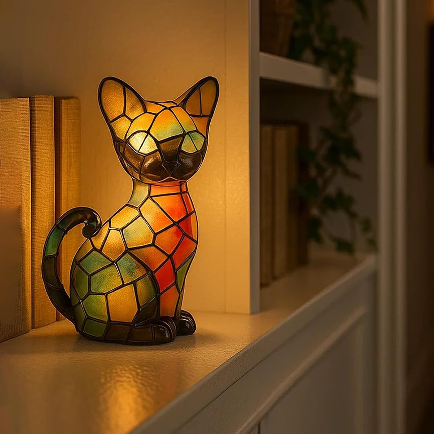 Cat Lamp, Stained Glass Cat Lamp, Decorative Resin LED Night Light for Cat Lovers, USB Vintage 3D Table Lamp Cozy Glow for Desk & Mantel – Fun Gift for Pet Owners (Little Kitten) image 5