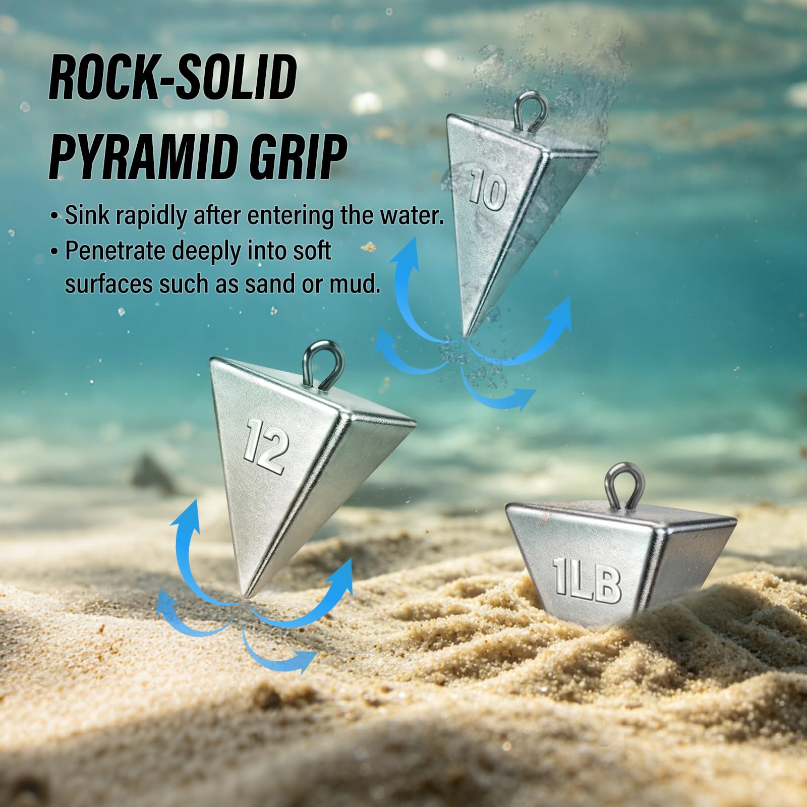 Alwonder Pyramid Sinkers Angelgewichte, Angelblei, Salzwasser, Süßwasser, Blei, Angelgewicht, Sinker für Ozean, Brandung, Angelausrüstung, Welsausrüstung, 28,3 g, 3,5 g, 85 g, 113,4 g, 141,7 g, 170 g,