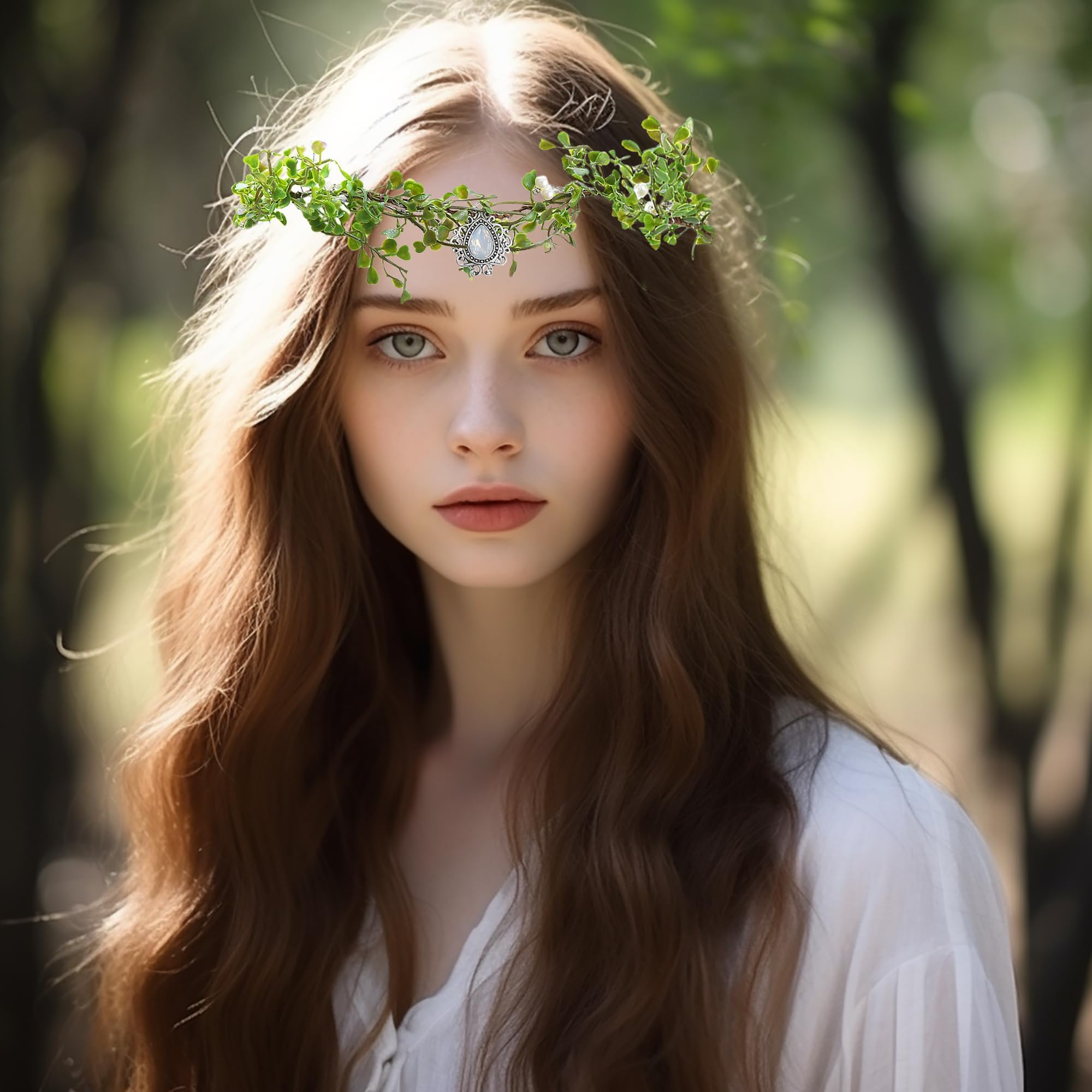 Brikuinr Flower Crown Bridal Floral Headband Hair Wreath Flower Halo Headpiece with Rhinestone Wedding Party Cosplay - Image 2