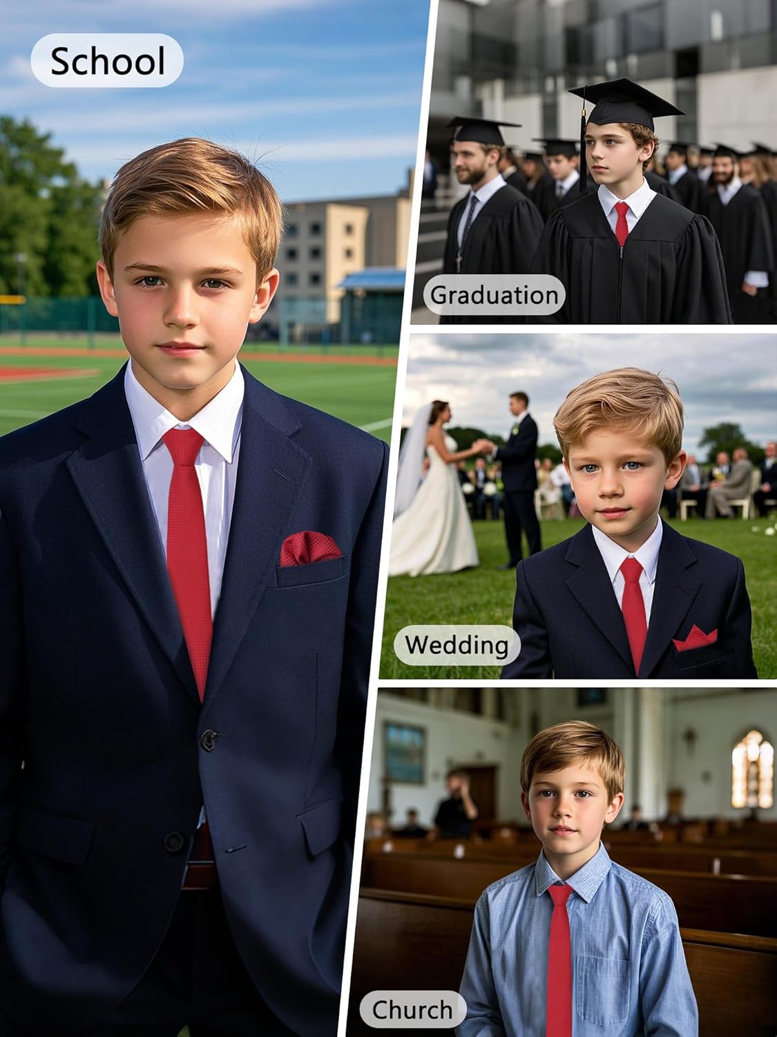 Mantieqingway Boys Tie Sets Solid Color Neckties for Boy Kids Self Ties with Pocket Square Formal Wedding Church Graduation - Image 6