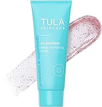 TULA Skin Care So Poreless Exfoliating Blackhead Scrub - Powerful and Gentle Exfoliation, Refreshing and Smoothing, Contains Probiotic Extracts, Volcanic Sand, Pink Salt, and Witch Hazel, 2.89 oz.