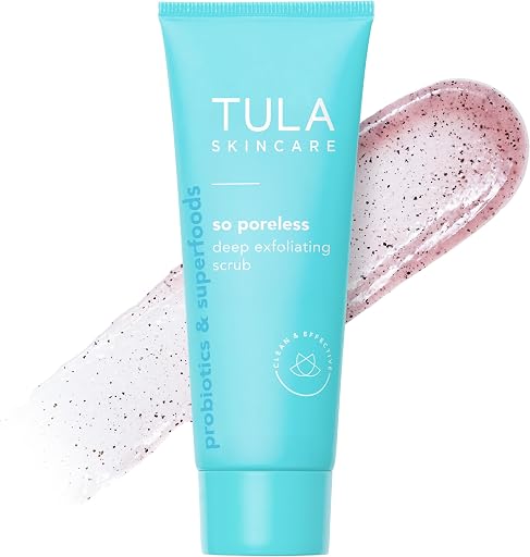 TULA Skin Care So Poreless Exfoliating Blackhead Scrub - Powerful and Gentle Exfoliation, Refreshing and Smoothing, Contains prebiotic Extracts, Volcanic Sand, Pink Salt, and Witch Hazel, 2.89 oz.