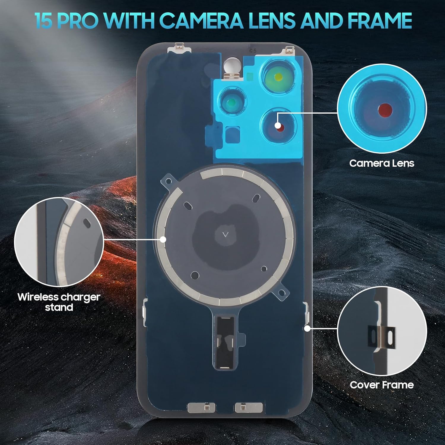 AGCUT for iPhone 15 Pro Back Glass Replacement for iPhone 15 Pro Rear Back Glass Waterproof and Camera Lens+Professional Repair Tool Kit (Blue Titanium)