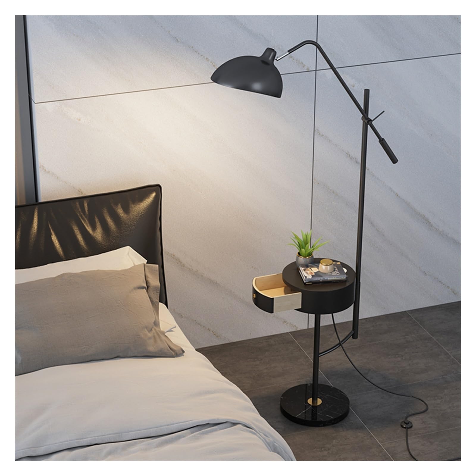 LJHFG63KUYT Standing Lamps Round Smart led Modern Wood nightstand with lamp Wireless Charging Station Decorate(Black)
