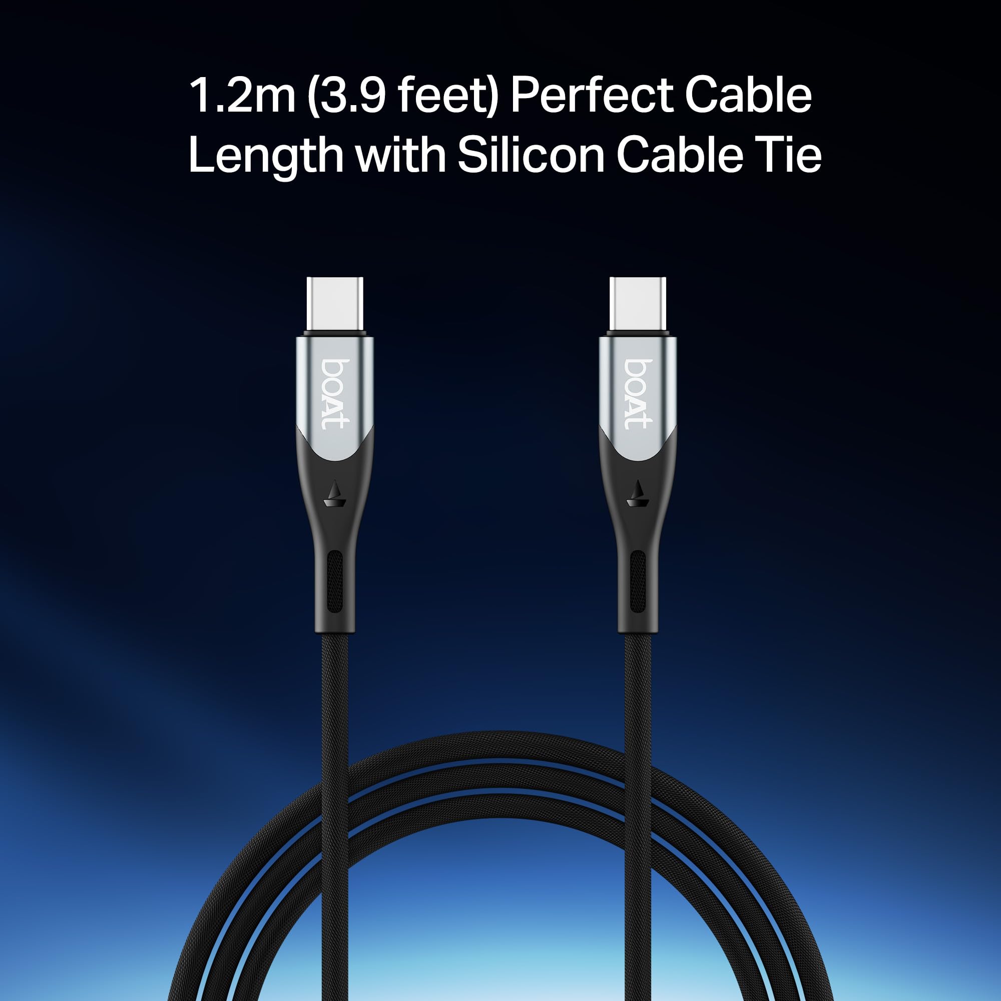 boAt Type C to C 65W Fast Charging Cable with 480 Mbps Data Transfer, Tangle-Free Cable in Premium Nylon Braided Design (Carbon Black) 4