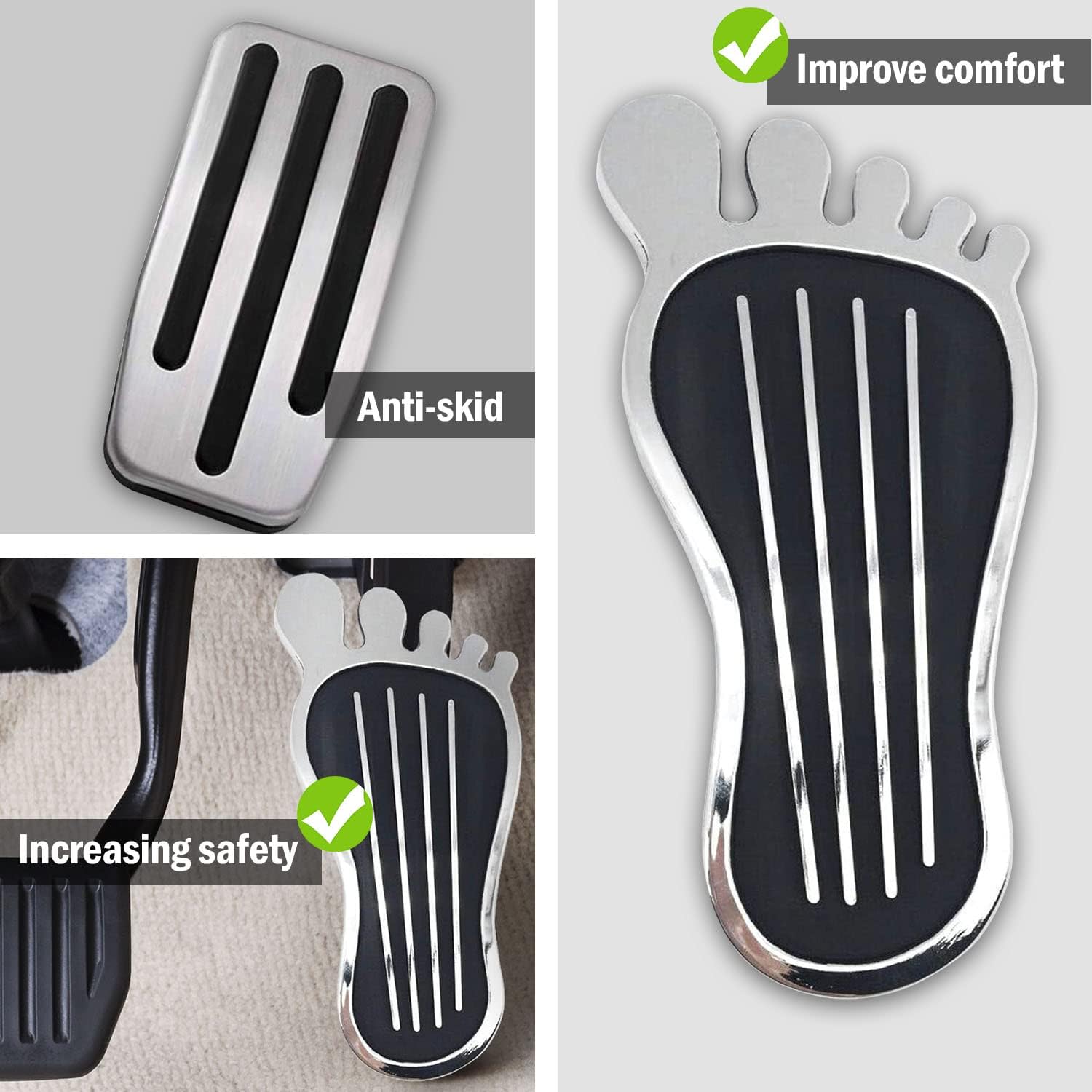 Pedal Pad-Style Cover - No Drilling Anti-Slip Aluminum Brake and Accelerator Pedal Covers - Hot Rod Rat Chrome Custom Gas Pedal Pad Cover Accessories