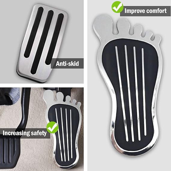 Pedal Pad-Style Cover - No Drilling Anti-Slip Aluminum Brake and Accelerator Pedal Covers - Hot Rod Rat Chrome Custom Gas Pedal Pad Cover Accessories