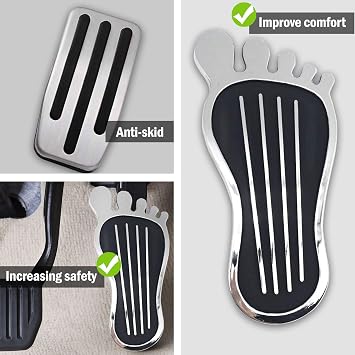 Pedal Pad-Style Cover - No Drilling Anti-Slip Aluminum Brake and Accelerator Pedal Covers - Hot Rod Rat Chrome Custom Gas Pedal Pad Cover Accessories