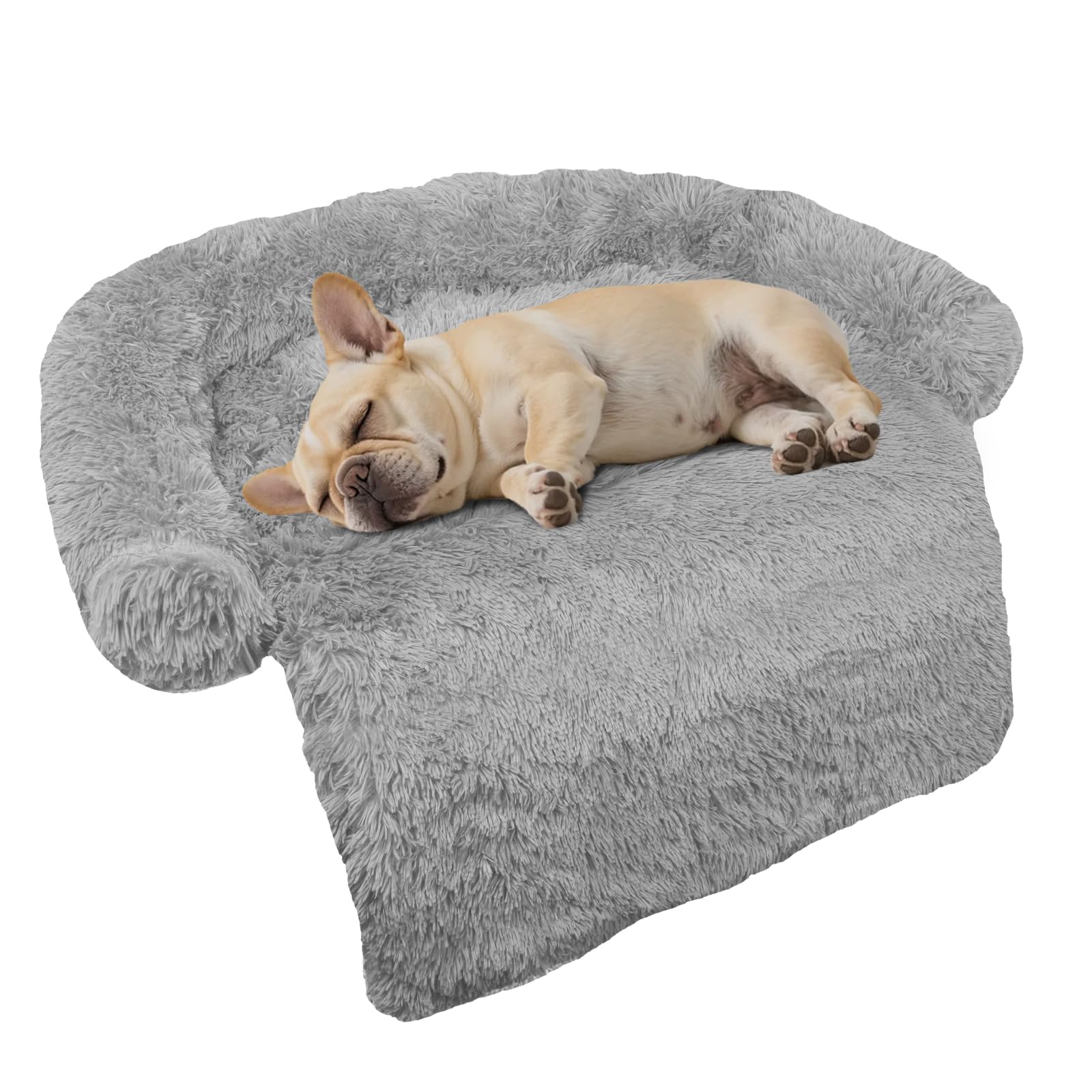 GGIB Calming Dog Bed Fluffy Plush Dog Mat for Furniture Protector with Removable Washable Cover for Large Medium Small Dogs and Cats (Small,Grey)