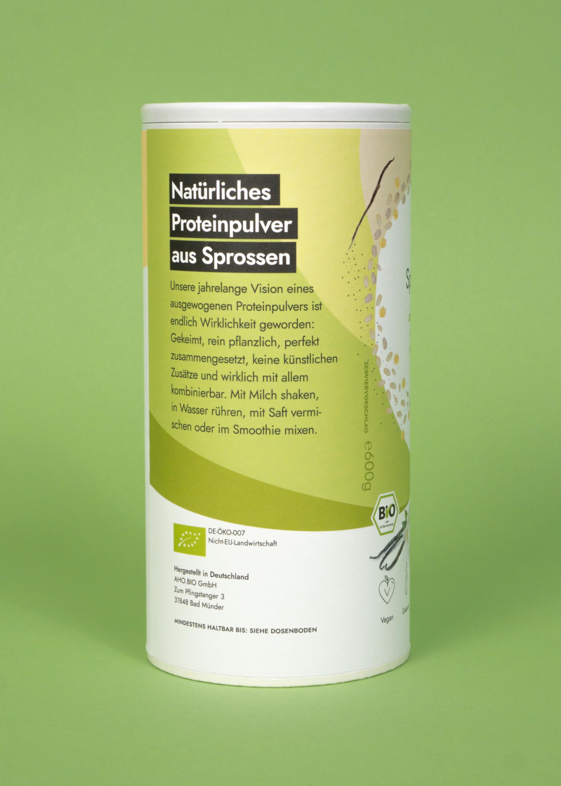 AHO Sprossen Protein - Gekeimtes braunes Reisprotein und Erbsenprotein ungesüßt 600 g