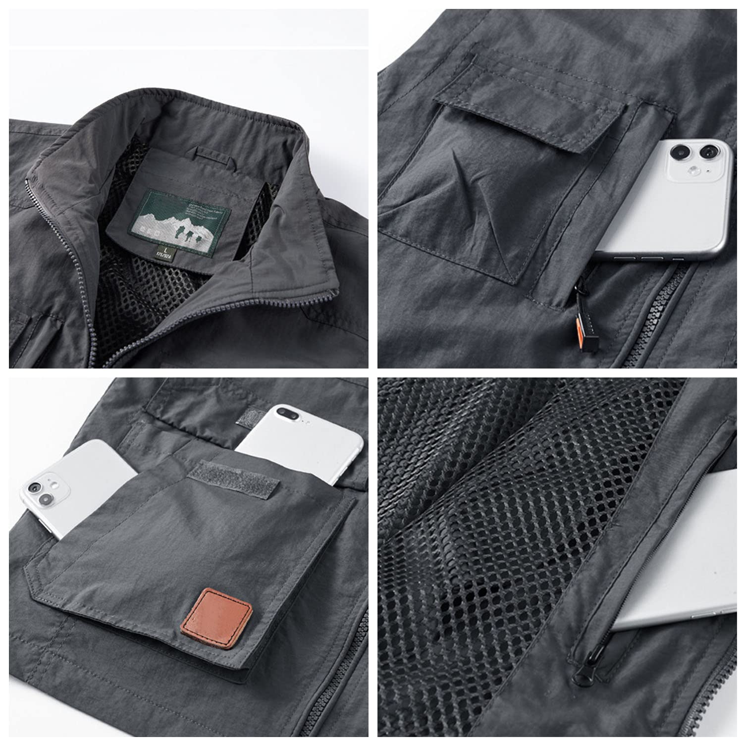Chaleco para Hombre Chaqueta Sin Mangas con Multibolsillos Chaleco De Fotografía De Pesca Casual para Exteriores Chaqueta De Viaje Transpirable De Secado Rápido