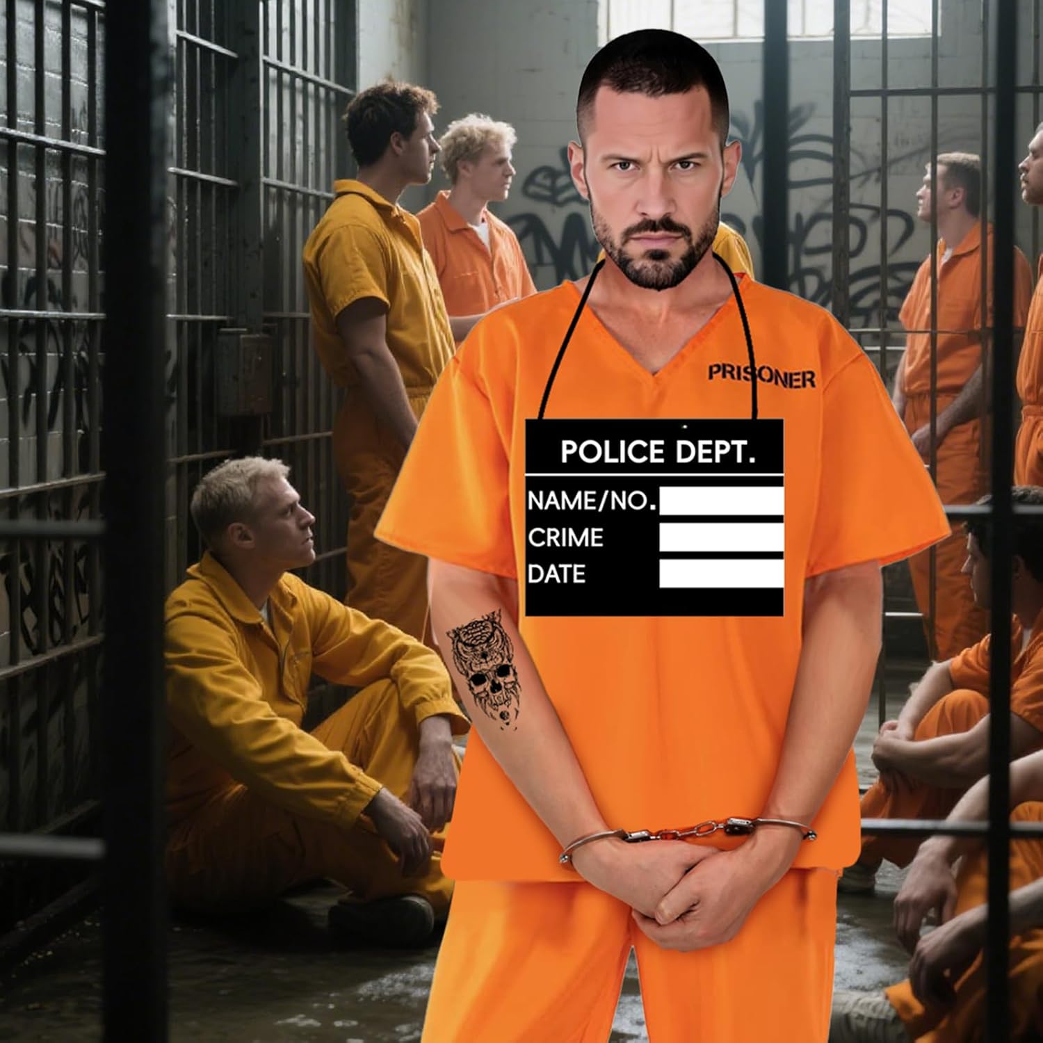 Orange Prisoner Costume Prison Inmate Outfit Jail Criminal Jumpsuit Pant Set Halloween for Adult Men Women - Image 6