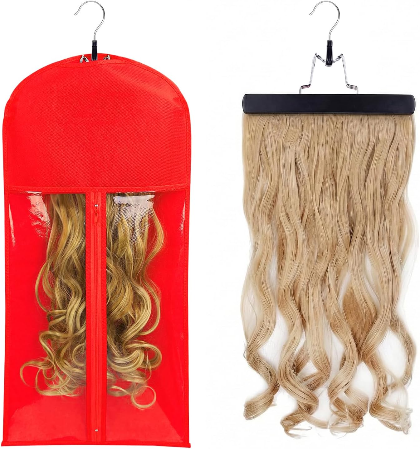 Qavctw 5PCS Hair Extension Holder Wig Storage Bag Hairpieces Storage Holder for Multiple Wigs & Accessories Dust-proof Storage Organizer with Hook Hair Extensions