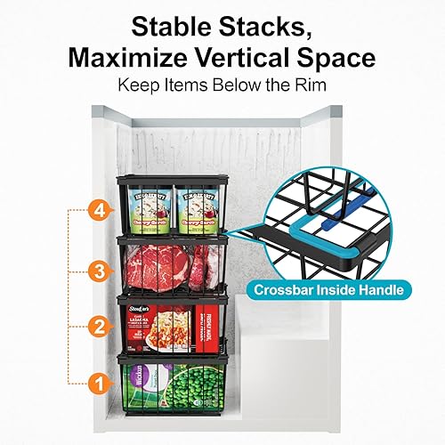 Miniatura 7 de iSPECLE Contenedores organizadores para congelador, paquete de 4 organizadores apilables para congelador profundo de 5 pies cúbicos, cestas de
