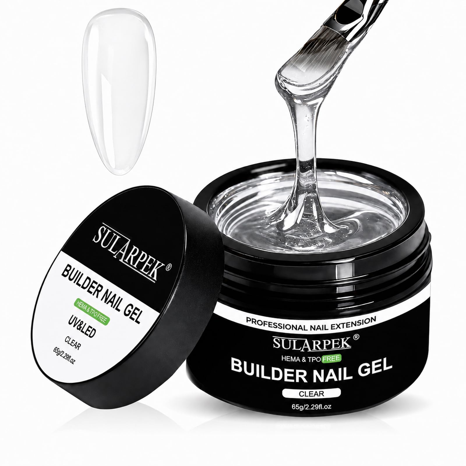 Sularpek Żel do paznokci żelowych, 65 ml, żel UV, żel budujący do paznokci żelowych, żel akrylowy do paznokci, lakier do paznokci, przedłużenie wzmocnienia do studia paznokci (przezroczysty)