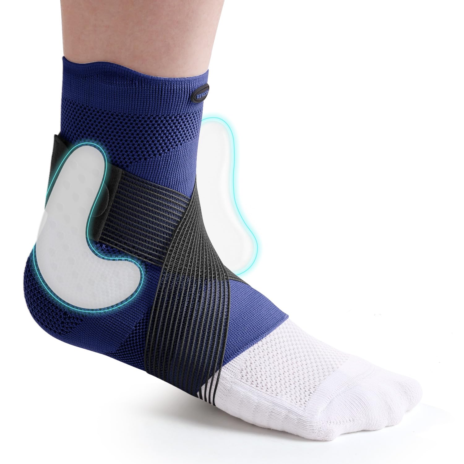 Hocafer Ankle Brace for Women ＆ Men, Ankle Compression Sleeve with Ankle Silicone Pad, Ankle Support for Plantar Fasciitis, Arthritis(Blue, M, Right)