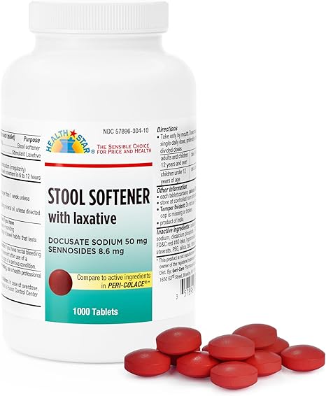 Amazon.com: Health Star Docusate Sodium with Senna Tabs, 50mg / 8.6mg ...