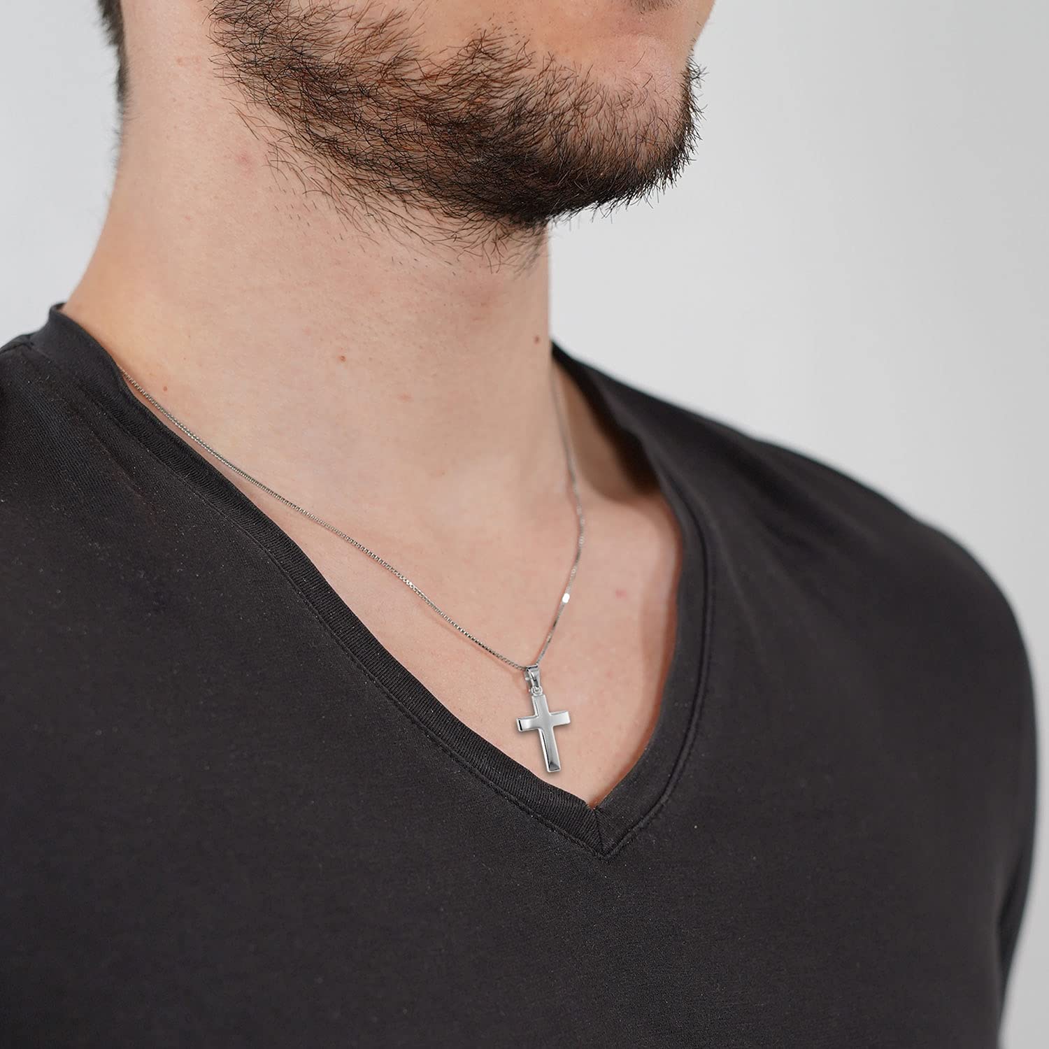 trendor Kreuz 21 mm Weißgold 333 (8 Kt) mit Silber-Halskette 39910 | zeitlose Halskette für Damen und Herren, Schmuckstück aus Echtgold und Sterlingsilber,