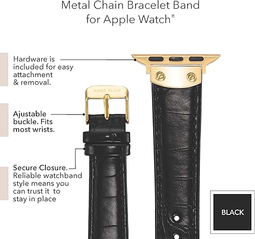 Miniatura 5 de Anne Klein Correa de cuero para Apple Watch segura, ajustable, repuesto de correa de Apple Watch, se adapta a la mayoría de las muñecas