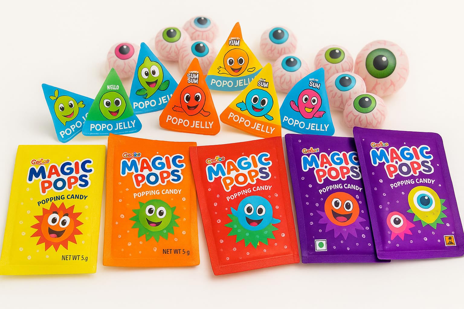 Mix Magic Pops Popping Candy Eye Gummy Candy with Popo Jelly, (32pc) Assorted Flavours-picture-28