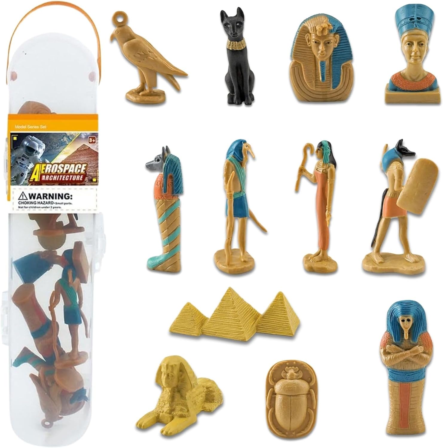 Liberty Imports 12 PCS Ancient Egypt Toys, Mini Egyptian Figurines Play Set - Pyramids of Giza, Mummy, King TUT, Sphinx, Anubis and Artifacts for Kids, School Projects