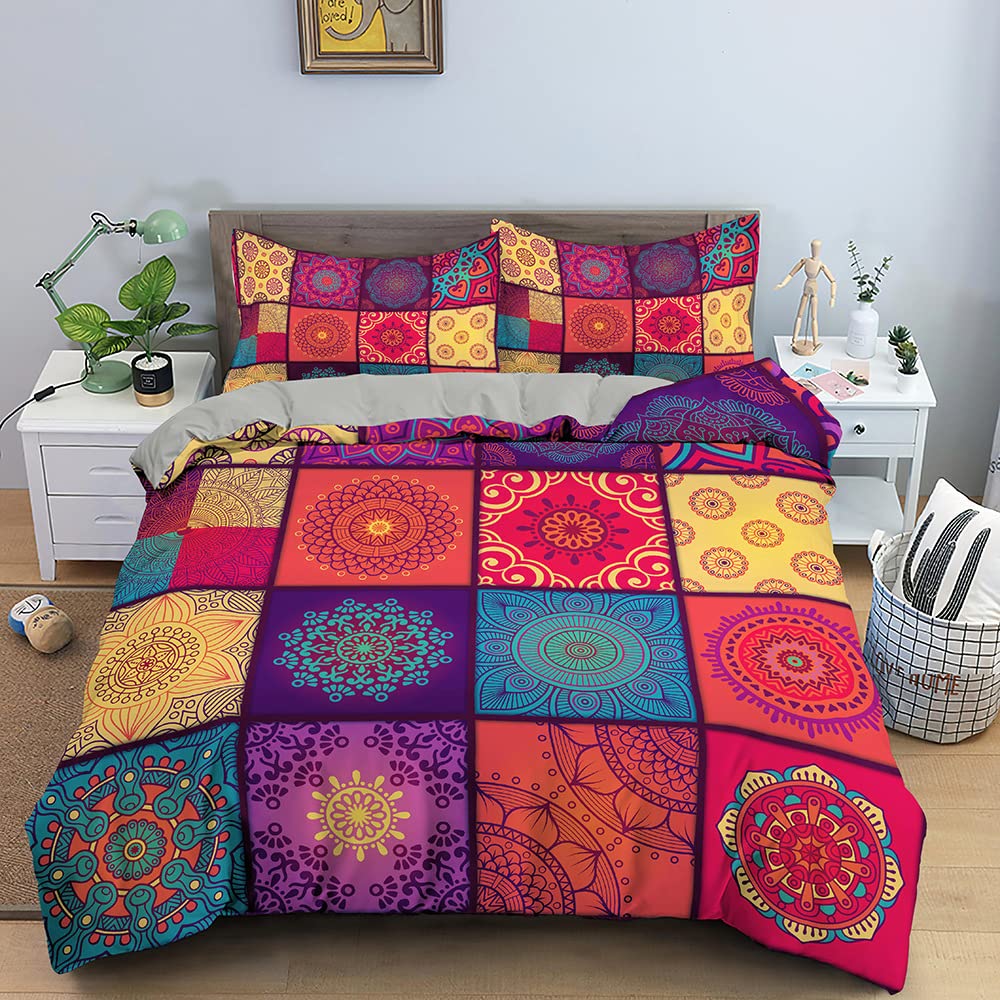 Linge de lit adulte mandala pour chambre à coucher cosy avec parure de lit 220x240
