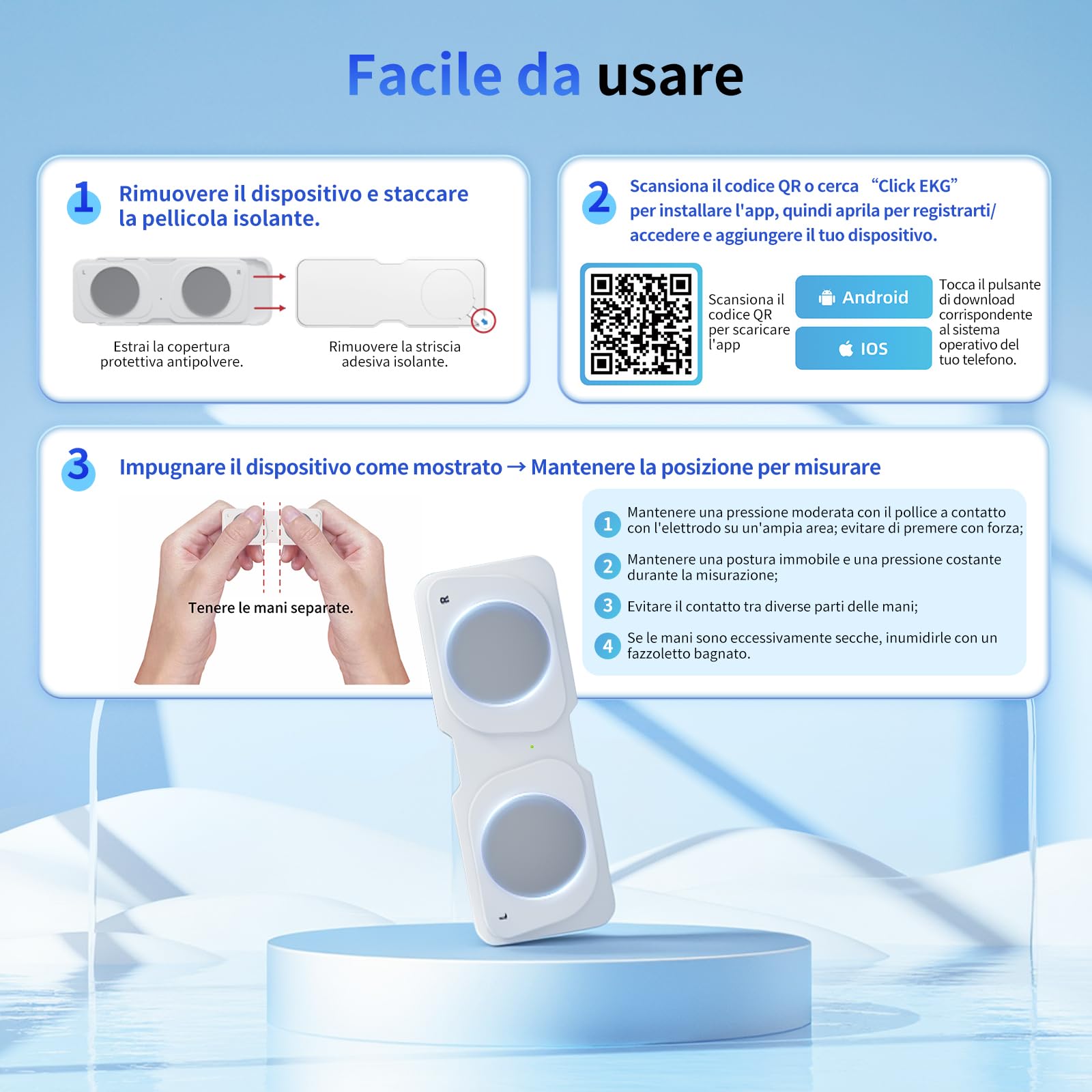 Monitor ECG mobile, dispositivo ECG personale, rileva fibrillazione atriale, bradicardia o tachicardia in 30 secondi, cardiofrequenzimetro, app per iOS/Android