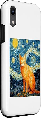 Vista 18 de iPhone 11 Divertido gato arte pintura amante de gato noche estrellada gato Van Gogh caso