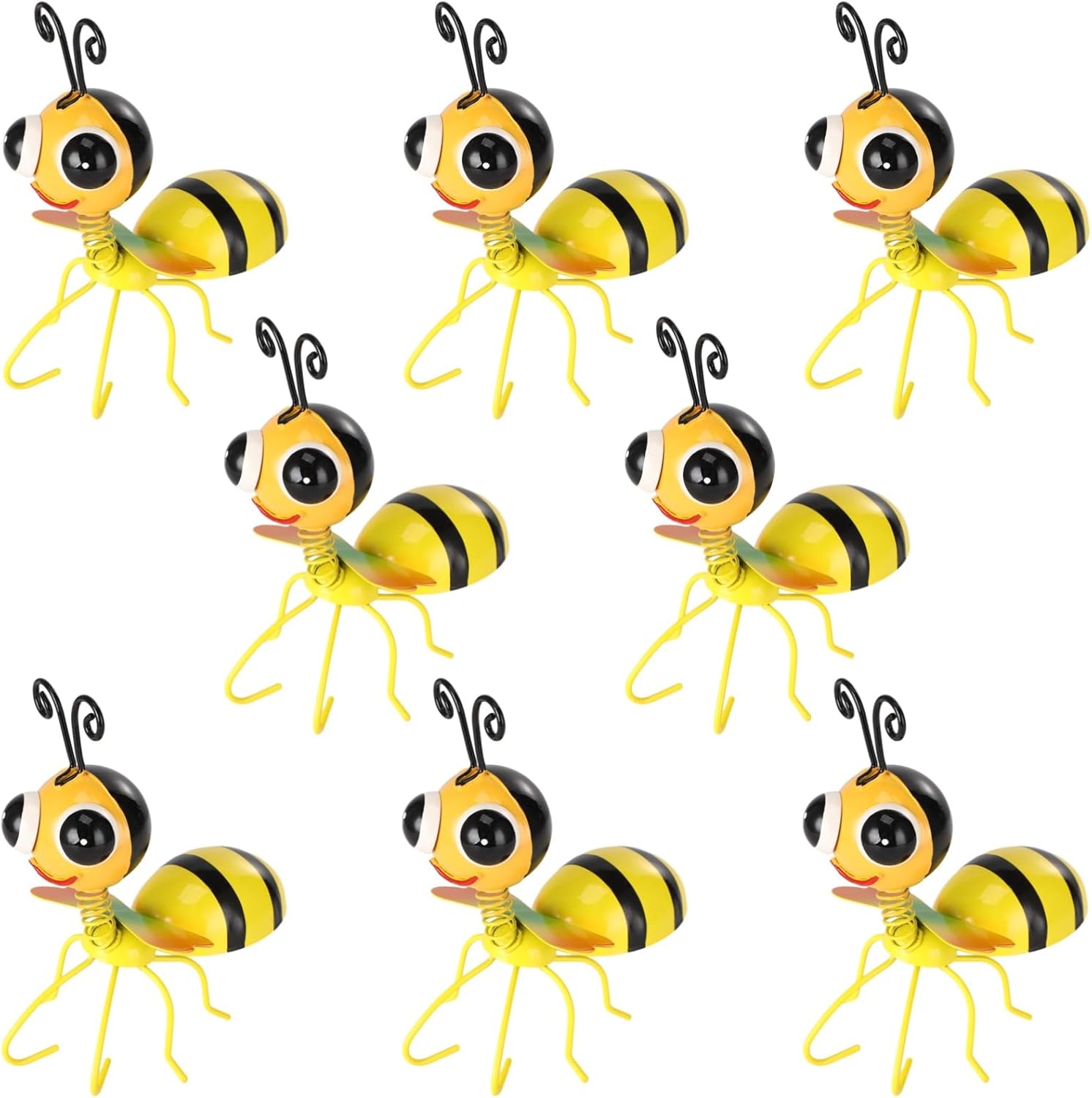 8 Pcs Metal Bee Garden Decor Long-Lasting and Weather-Resistant, Vivid, Hand-Painted bee Decorations, rustproof Outdoor bee Decor for Home, Yard, Fence, Porch