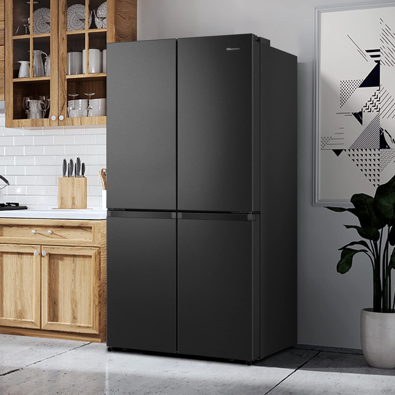 Hisense RQ758N4SAFE Cross Door Kühl-Gefrierkombination NoFrostPlus Inverter-Kompressor Multiflow 360° SuperCool 178,5 cm 393 l 216 l 40 dB 320 kWh/Jahr schwarz