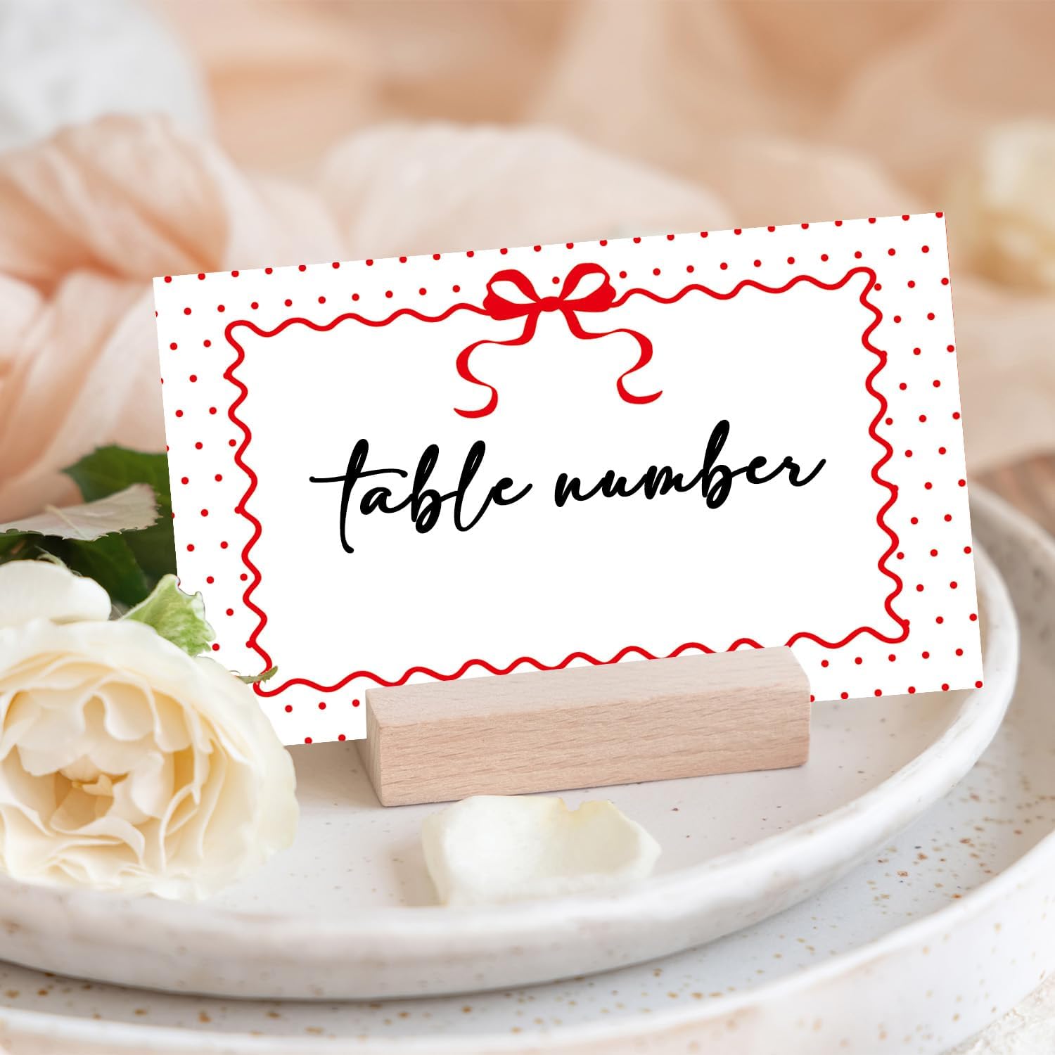 Red Bow Place Cards for Table Setting, Tent Cards Decor For Bridal Shower Baby Shower Party Reception Decorations, Wedding Place Card, 25 Pack Birthday Food Name Card, 2 x 3.5" /021 image 4