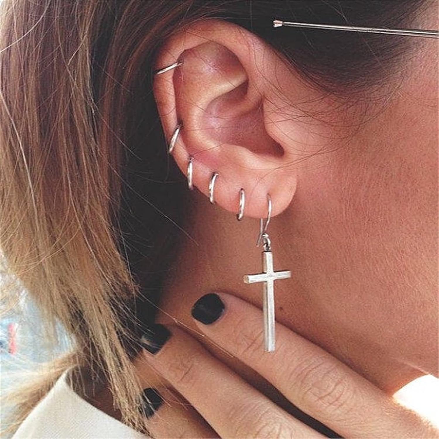 MALOYANVE Stainless Steel Cross Earrings for Men Women Personalized Hypoallergenic Minimalist Black Silver Faith Hanging Crosses Fashion Hope Love Godliness Dangling Drop Earring Jewelry Gifts