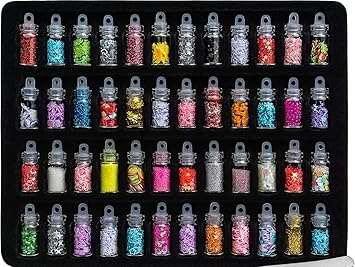 3D Nail Art Sequins Glitter Stickers Powder Manicure Polish Mixed Design Case Set 48 (Multicolor)