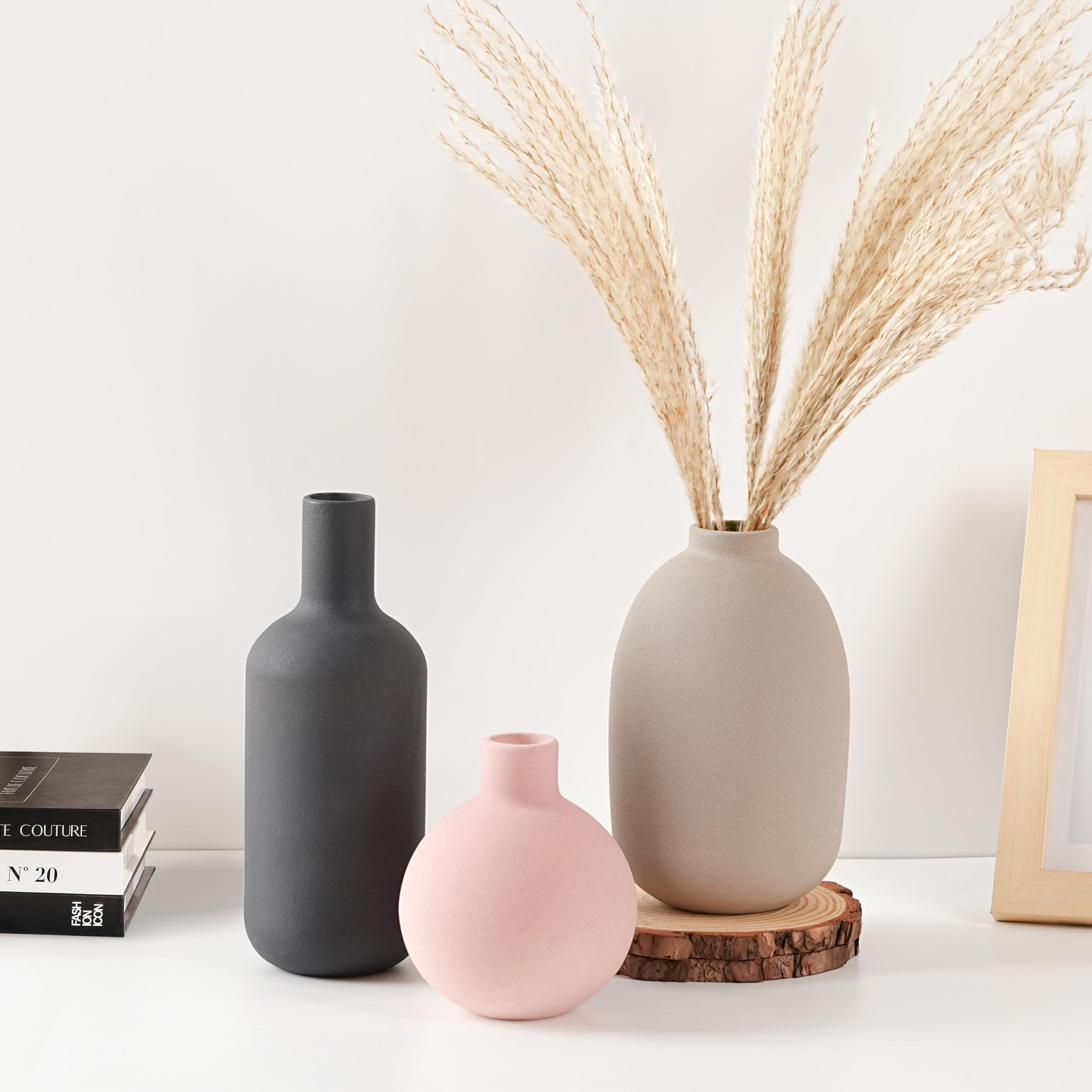 LIBOOI Keramische vaas set van 3, witte bloemenvaas kleine vazen voor pampasgras, moderne boerderij decoratieve vazen voor thuis tafel middenstuk woonkamer decor