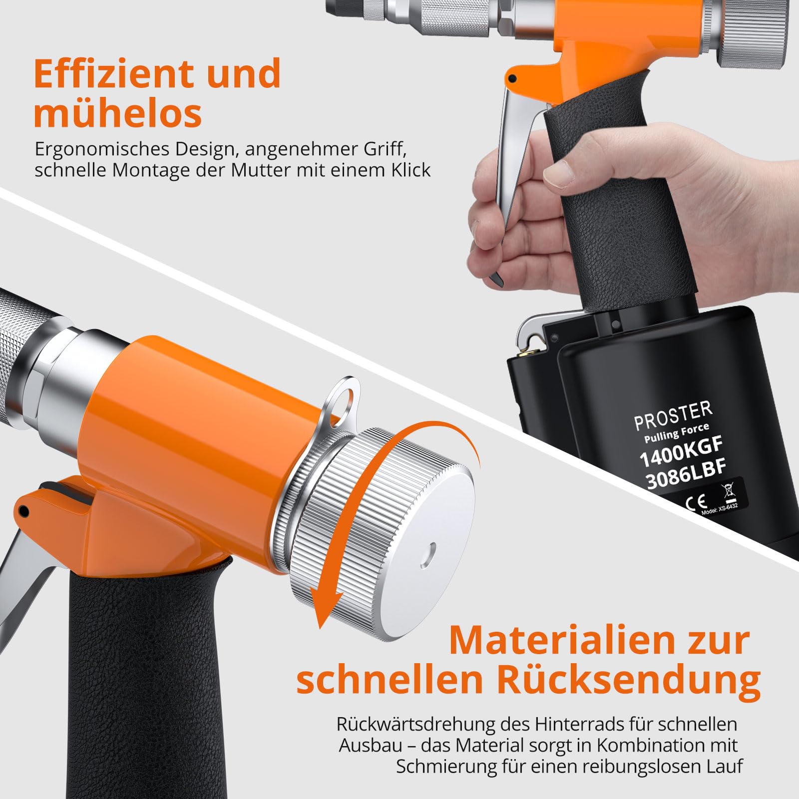 Proster Druckluft Nietmutternzange Set Nietmutterpistole, 100PCS Nietmutter Set, 5 Stück Metrische Mandrels (M4-M10), Luftdruckhydraulisches Werkzeug für Automobil, Industrie, Heimwerkerprojekte