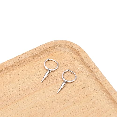 Miniatura 2 de 925 Sterling Silver Small Huggie Hoops Dangling Spike Earrings, White Gold Plating