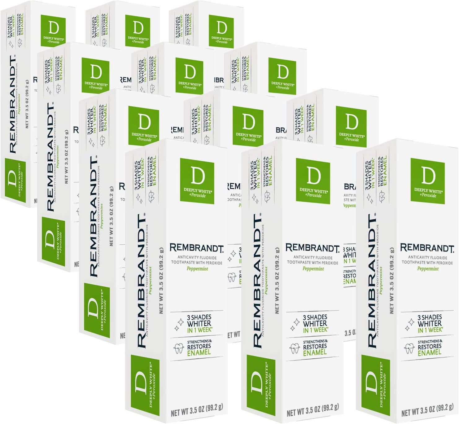 Deeply White + Peroxide Whitening Toothpaste with Fluoride, Removes Tough Stains, Rehardens and Strengthens Enamel, Peppermint Flavor, 3.5 Ounce, Pack of 12