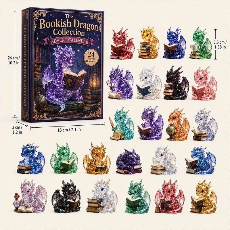 Crystal Dragon Advent Calendar - 24 Day Bookish Dragon Countdown Calendar with 24 Mini Crystal-Look Dragons, Fantasy Book Lover Gift for Adults Teens Fantasy Readers & Holiday Display, 1PC