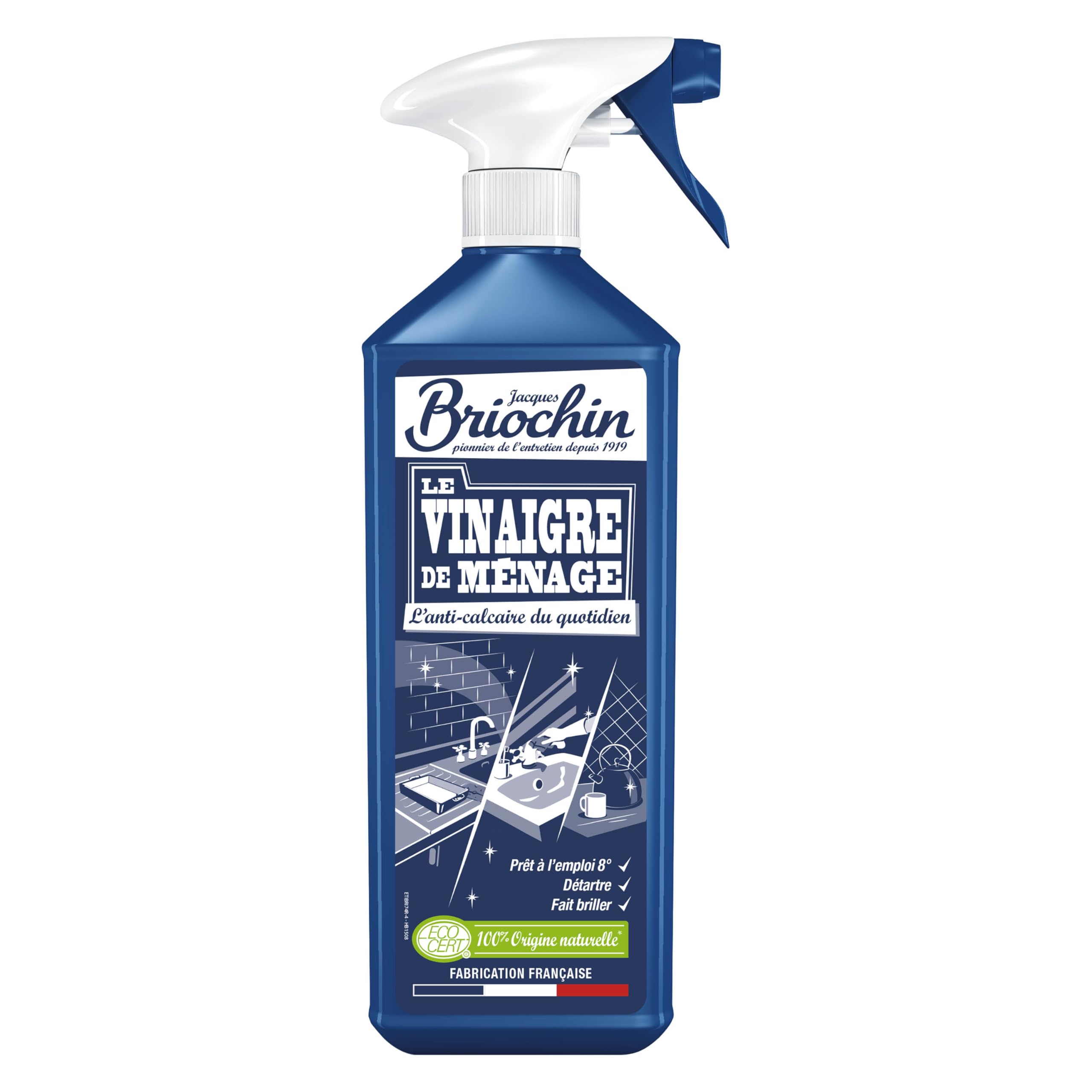 JACQUES BRIOCHIN - Vinaigre de ménage - Prêt à l'emploi - Nettoie, Dégraisse, Détartre - Pratique avec Vaporisateur - 100% d'origine naturelle - Ecocert - Fabrication Française - 750ml