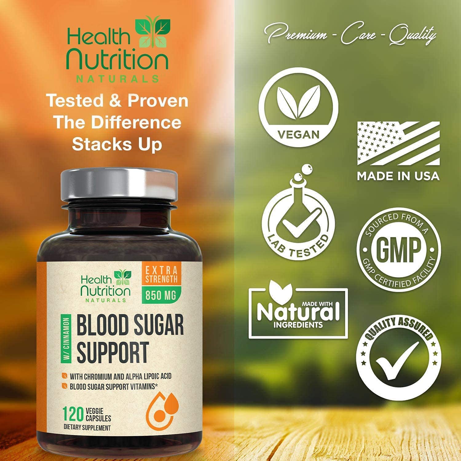 Blood Sugar Support Supplement Extra Strength 850mg 20 Herbs & Vitamin Blend with Cinnamon