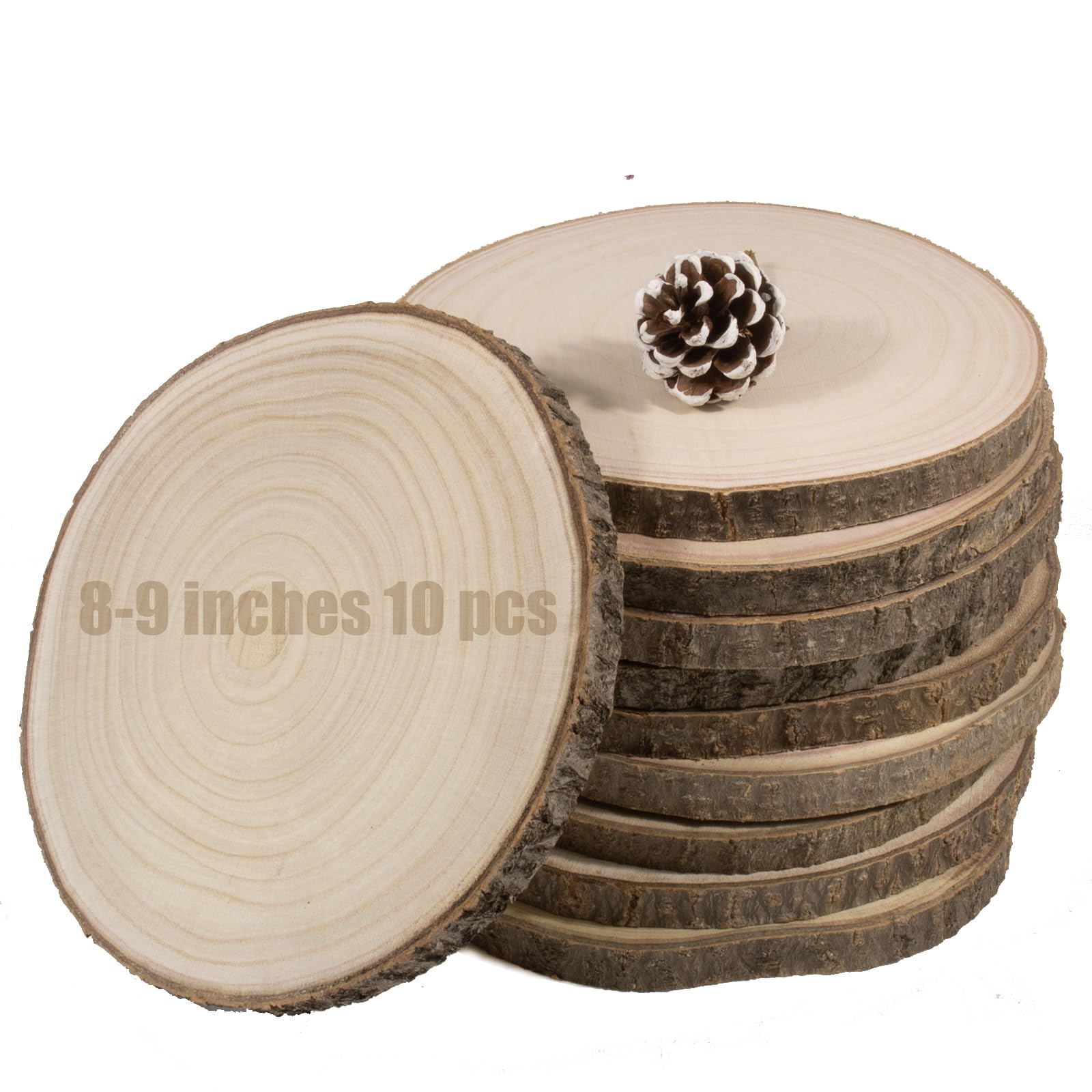 10pcs/Pack 8-9 Inches Wood Slices Large Natural Wood Rounds Centerpiece Decoration Wood Circles Rustic Wood Slices for Centerpiece Decoration, Wedding
