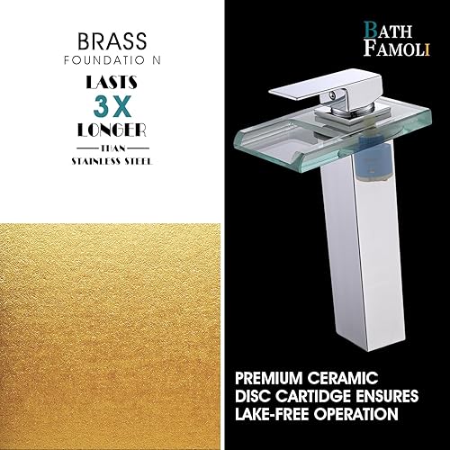 Miniatura 3 de Grifo de lavabo de baño LED, cascada de recipiente alto, de un solo mango, 1 agujero con drenaje desplegable de metal y 2 líneas de suministro de