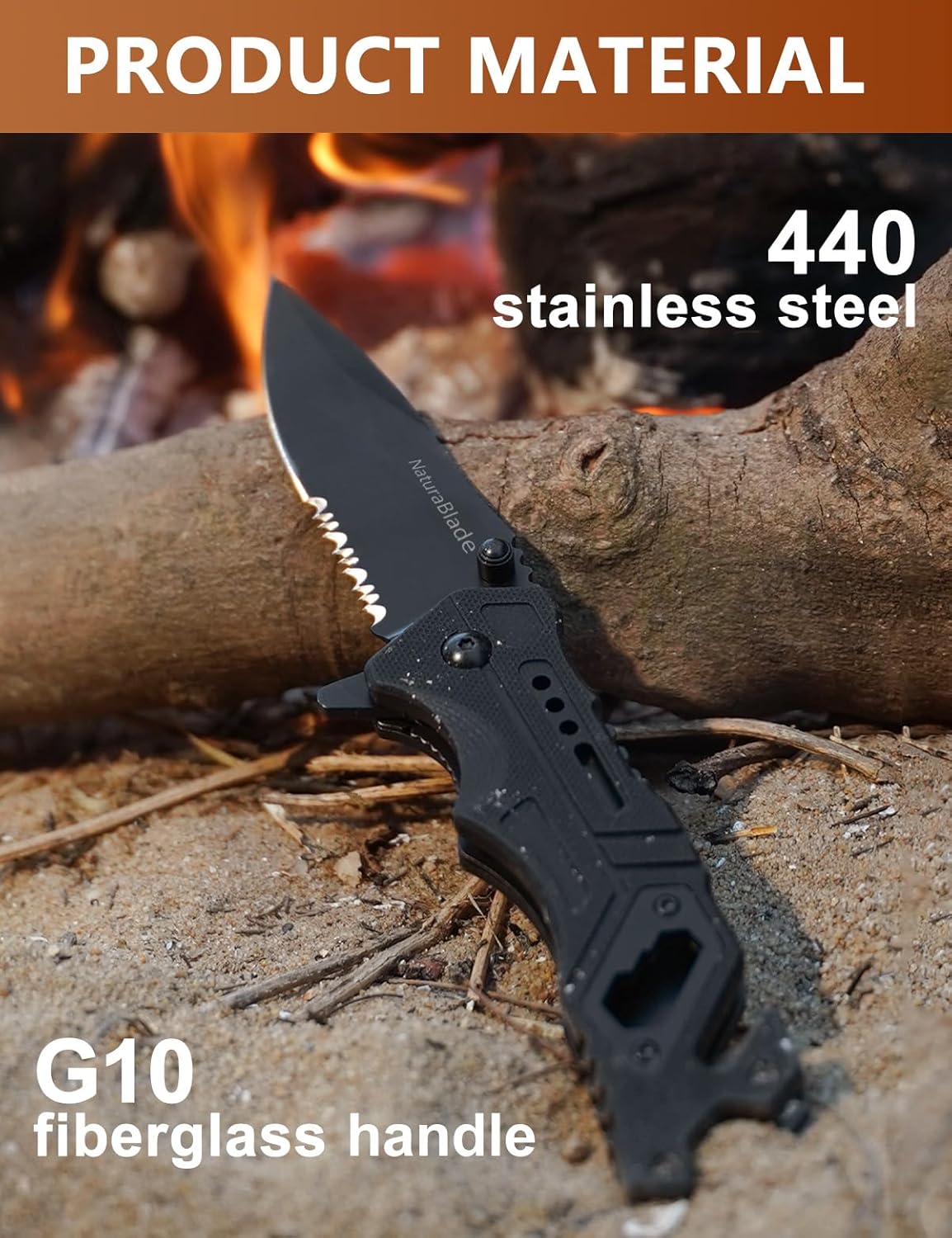 Folding Pocket Knife 440 Stainless Steel G10 Handle,EDC for Men with Seatbelt Cutter,Glass Breaker,Outdoor Camping Hiking Survival Gift
