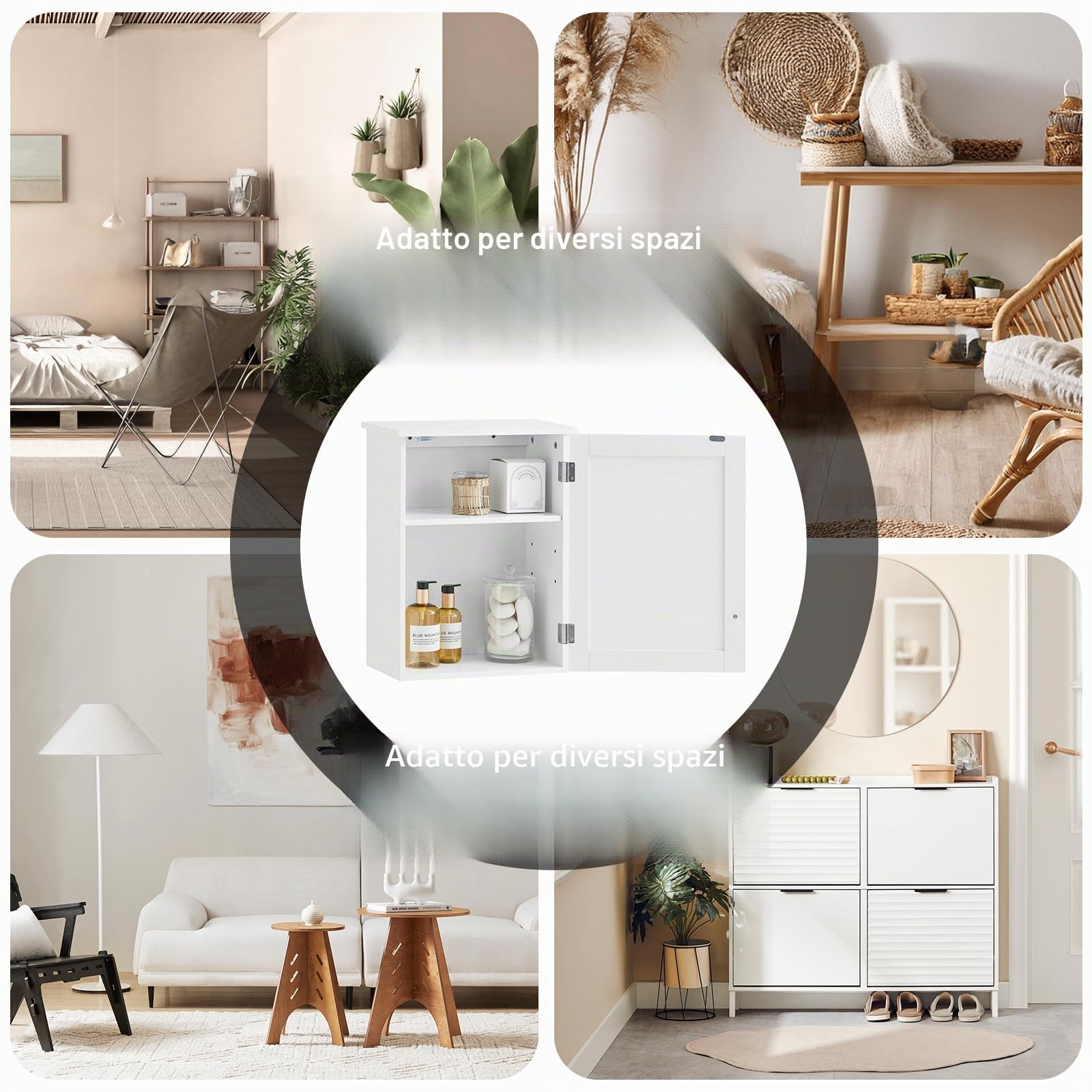 SoBuy Pensile da Bagno – Mobile da Bagno Sospeso con Anta e Ripiani Regolabili, Armadietto a Muro in Legno, per Cucina e Corridoio, Bianco, 40 x 52 x 23 cm, BZR19-W